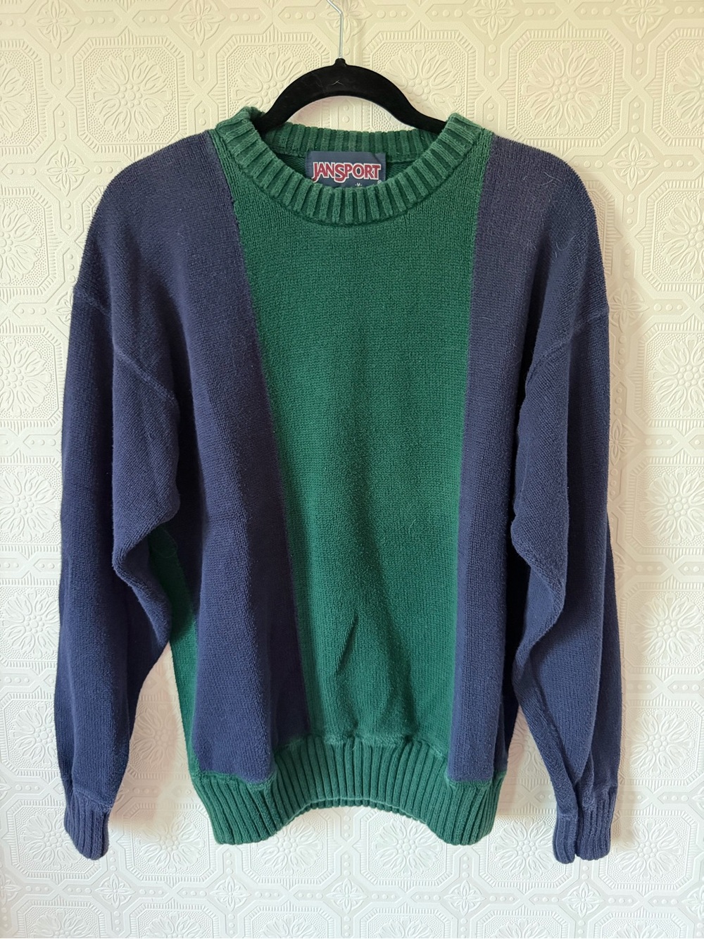 Vintage JanSport Men’s Green & Navy Colorblock Crewneck Sweater Size M